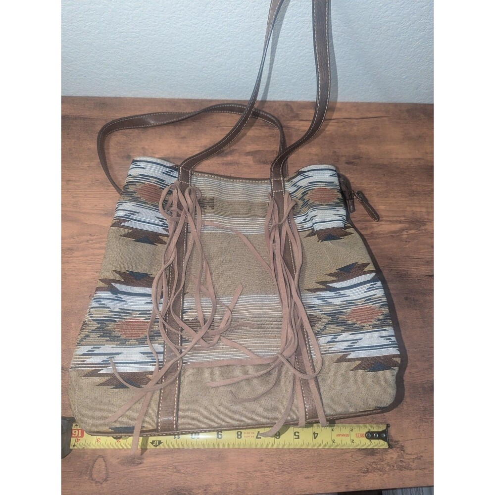 Tony Lama Southwestern Aztec Jacquard Shoulder Handbag Fringe Concealed Carry